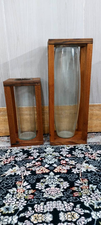 گلدان بامبو با شیشه ای و چوب ترموود دوتایی درجه یکXz