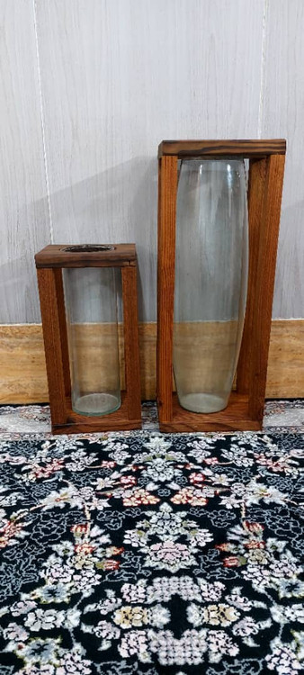 خرید گلدان بامبو دوتایی چوبی و شیشه ای