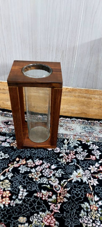 گلدان شیشه ای بامبو با کاور چوبی