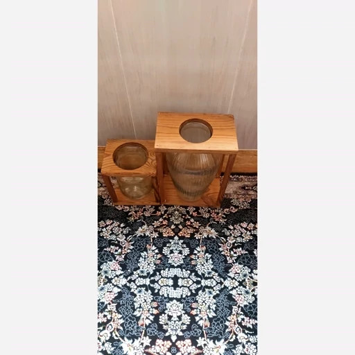 گلدان چوبی و شیشه ای