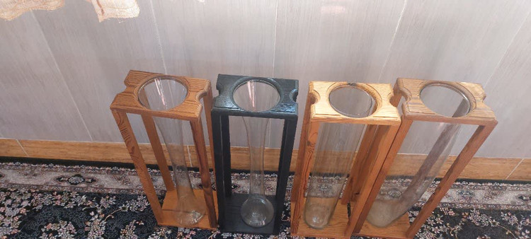 گلدان چوبی و شیشه ای